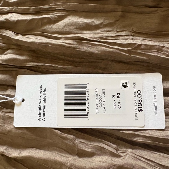 Eileen Fisher Crushed Silk Flared Skirt Cocoa.  New with tags. - Picture 2 of 9